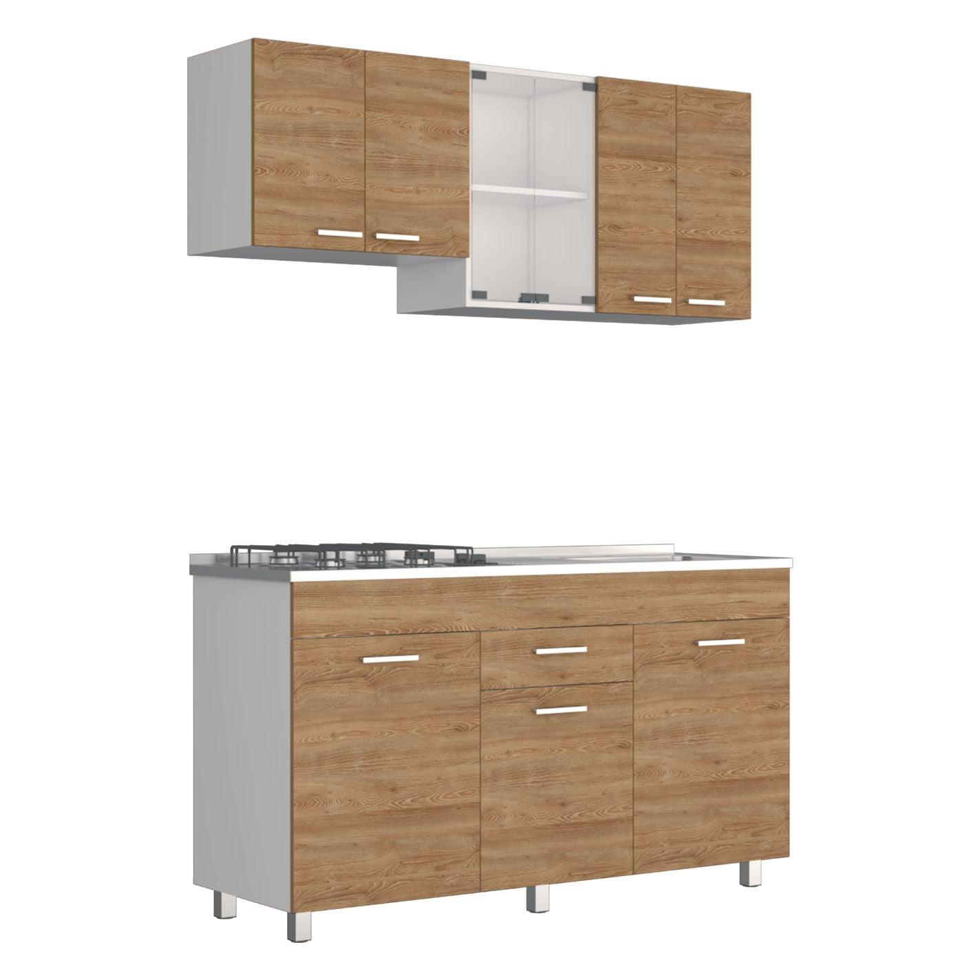 Cocina Integral Avorin Miel Y Blanco Con Mesón Derecho