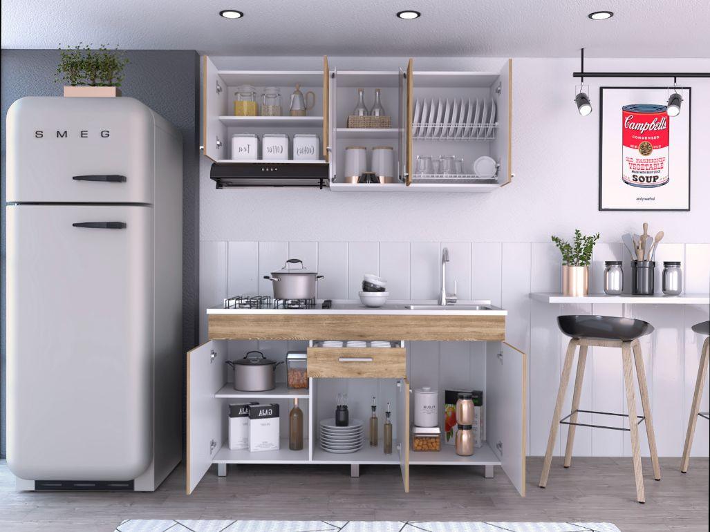 Cocina Integral Avorin Miel Y Blanco Con Mesón Derecho