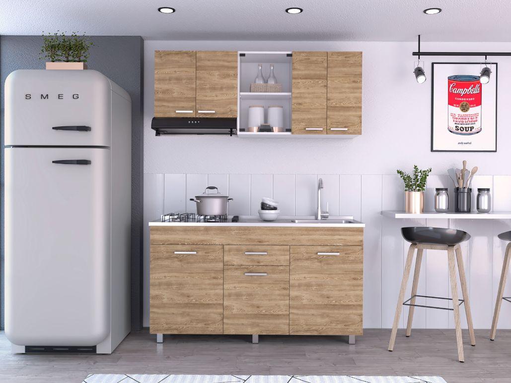 Cocina Integral Avorin Miel Y Blanco Con Mesón Derecho