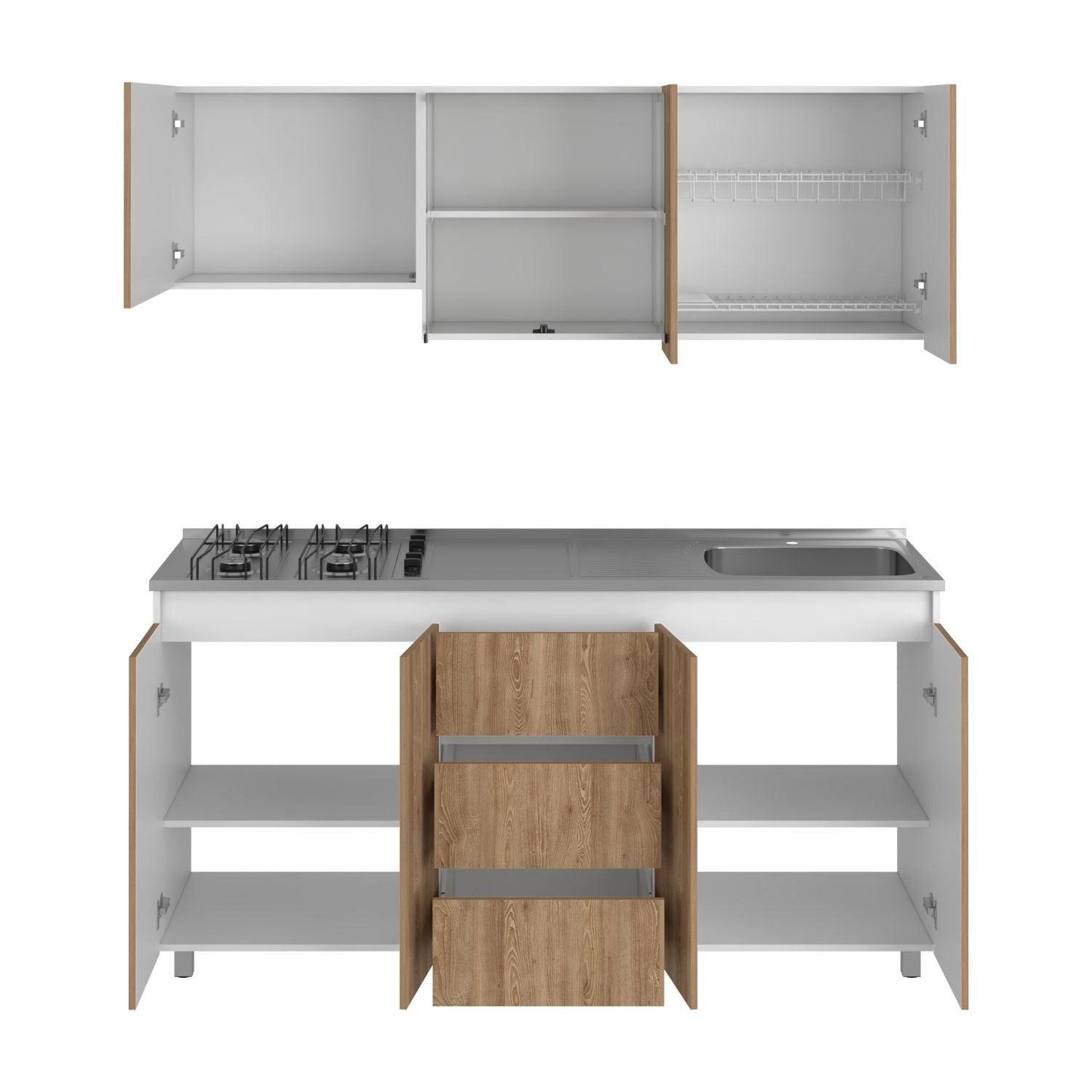 Cocina Integral Zomira Miel Y Blanco Con Mesón Derecho