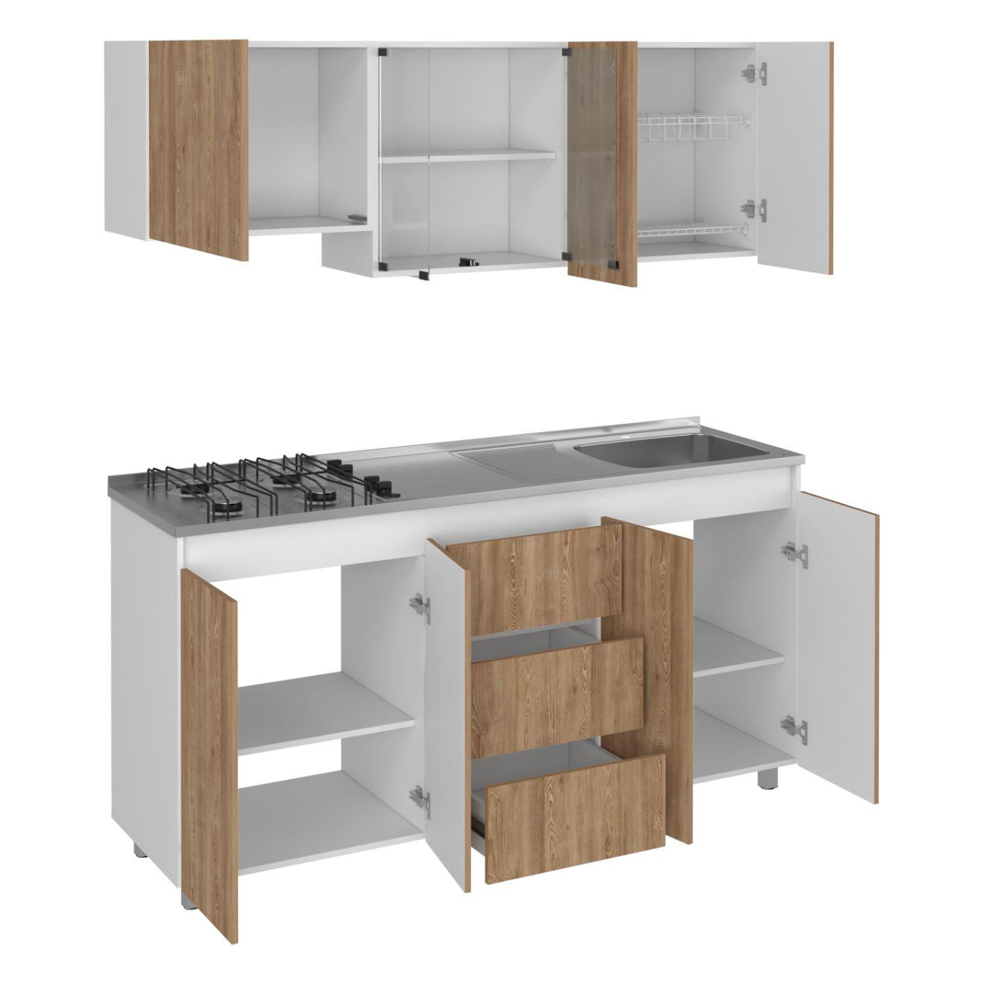 Cocina Integral Zomira Miel Y Blanco Con Mesón Derecho