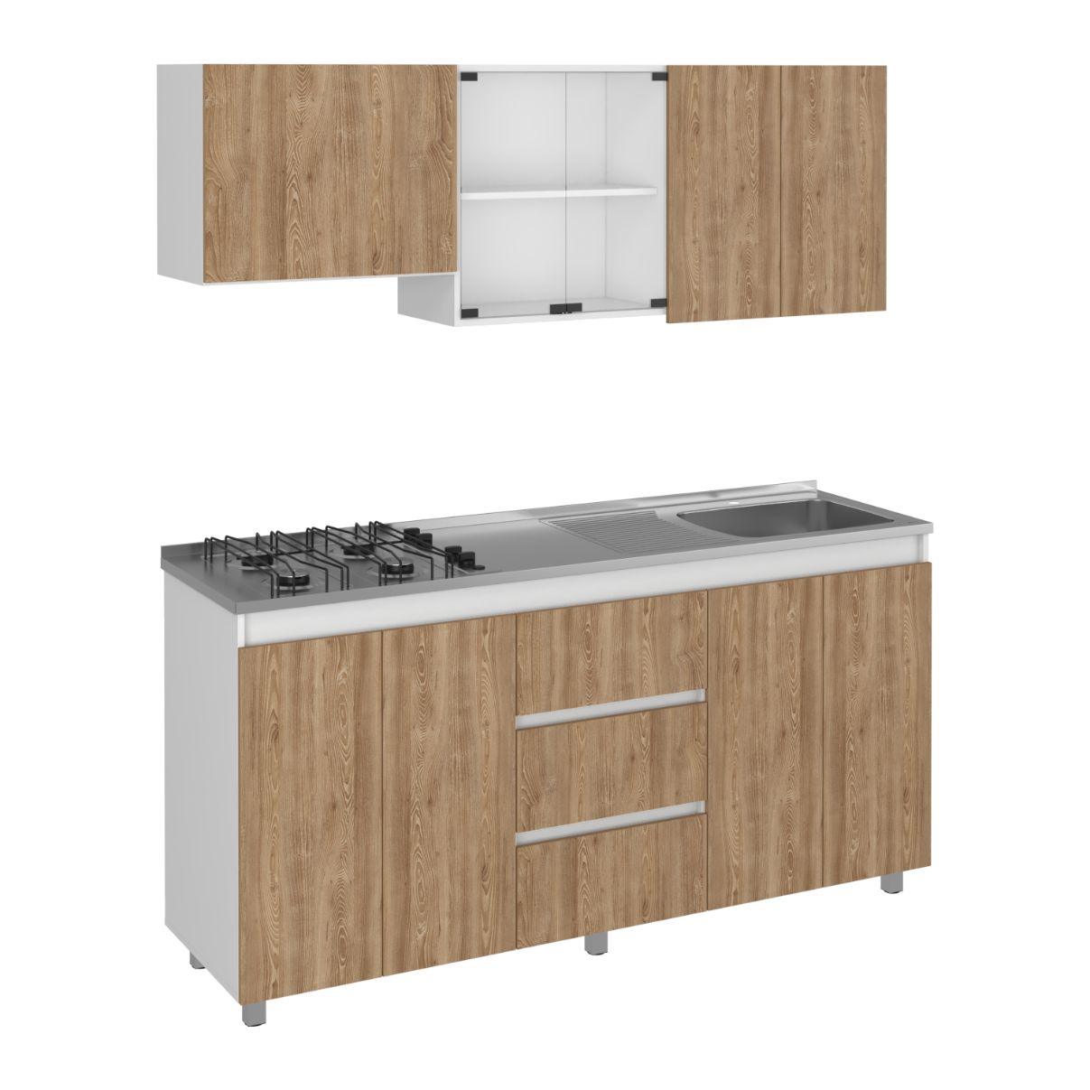 Cocina Integral Zomira Miel Y Blanco Con Mesón Derecho