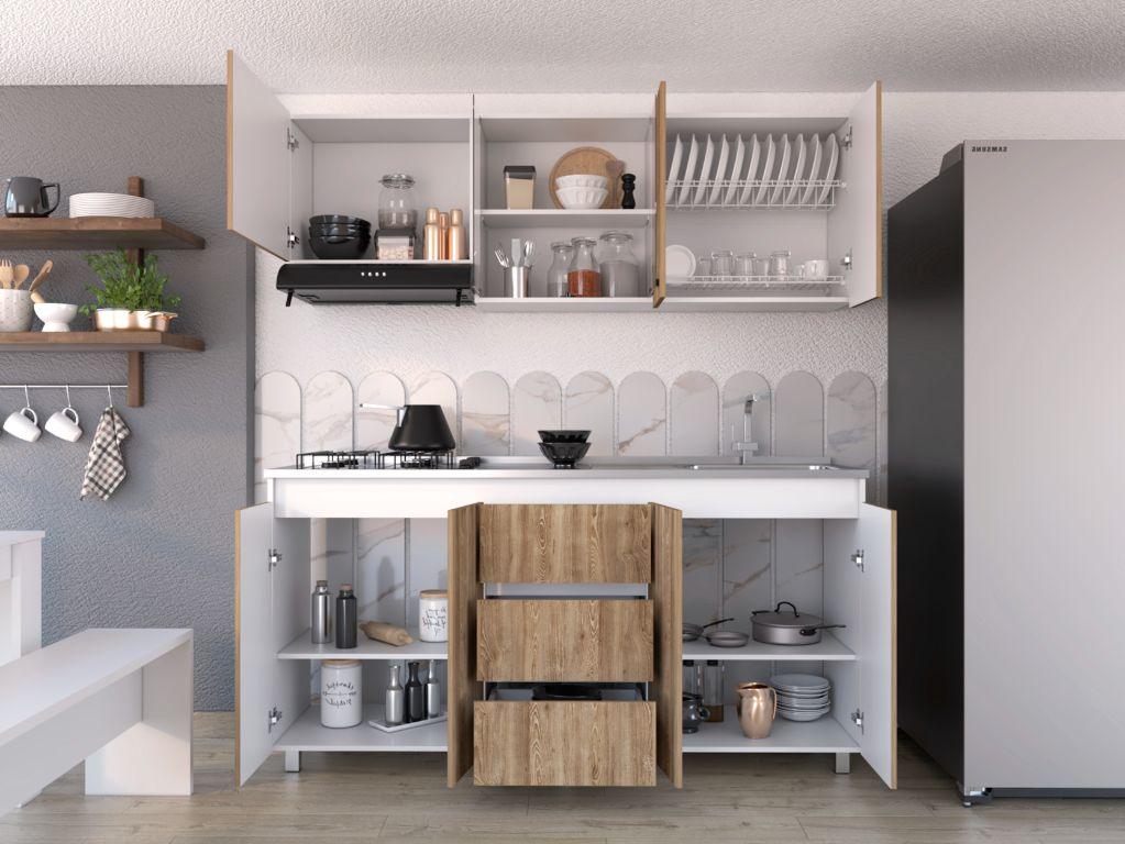 Cocina Integral Zomira Miel Y Blanco Con Mesón Derecho