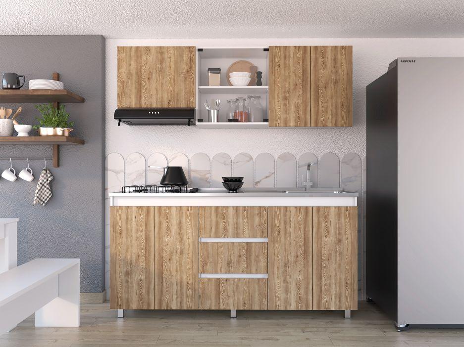 Cocina Integral Zomira Miel Y Blanco Con Mesón Derecho