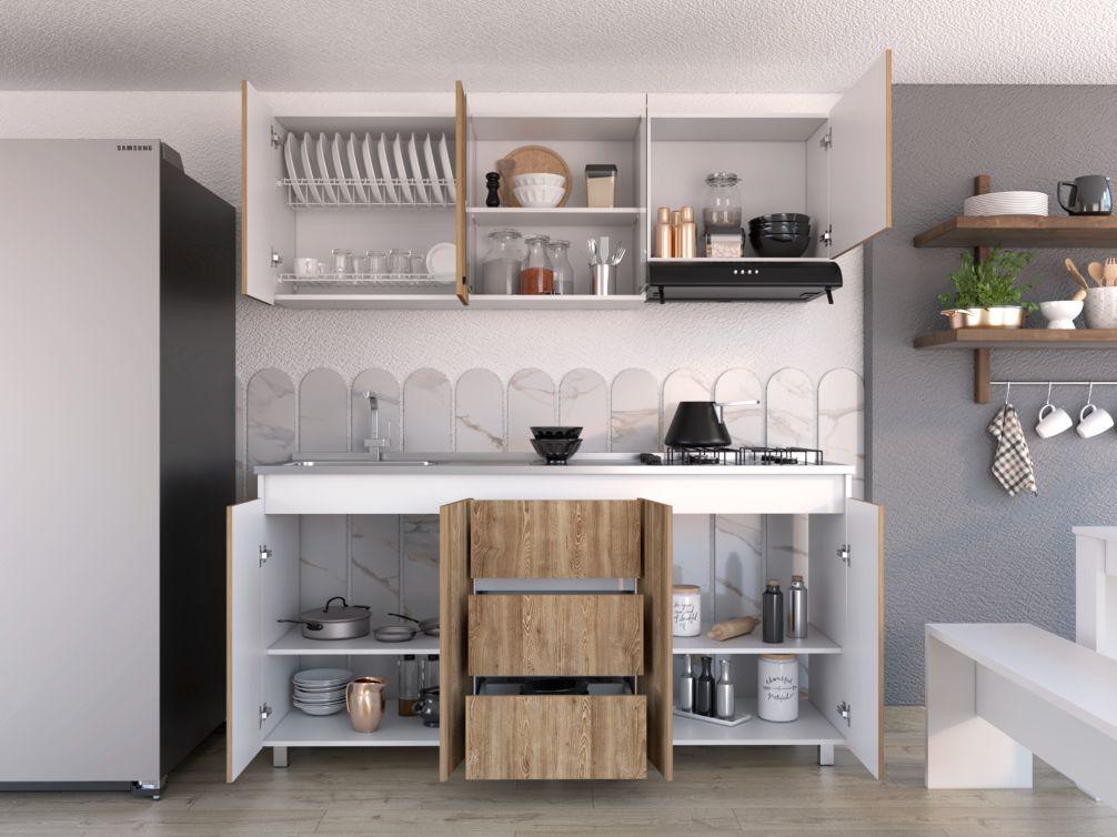 Cocina Integral Zomira Miel Y Blanco Con Mesón Izquierdo