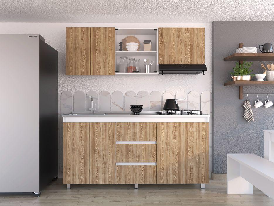 Cocina Integral Zomira Miel Y Blanco Con Mesón Izquierdo