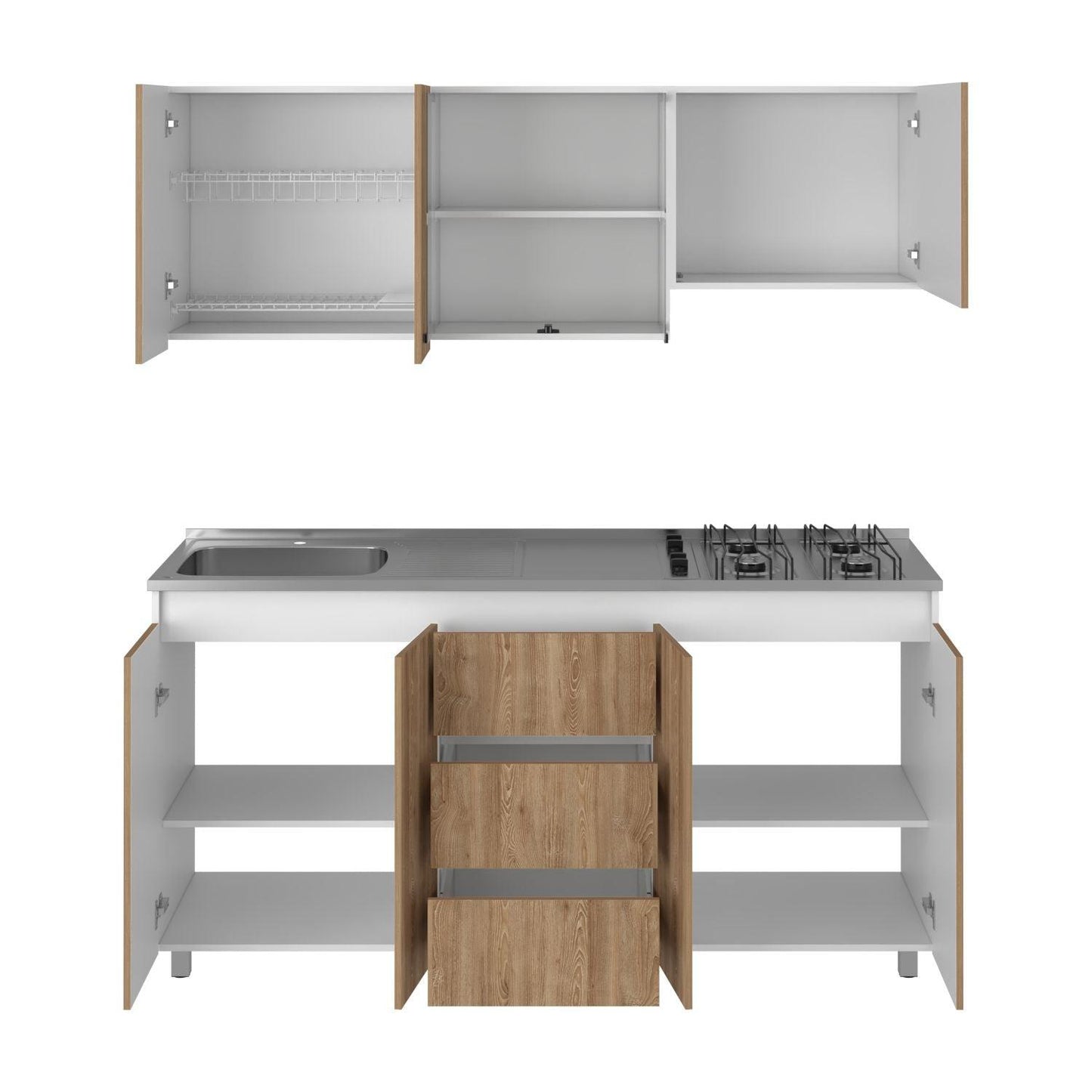 Cocina Integral Zomira Miel Y Blanco Con Mesón Izquierdo