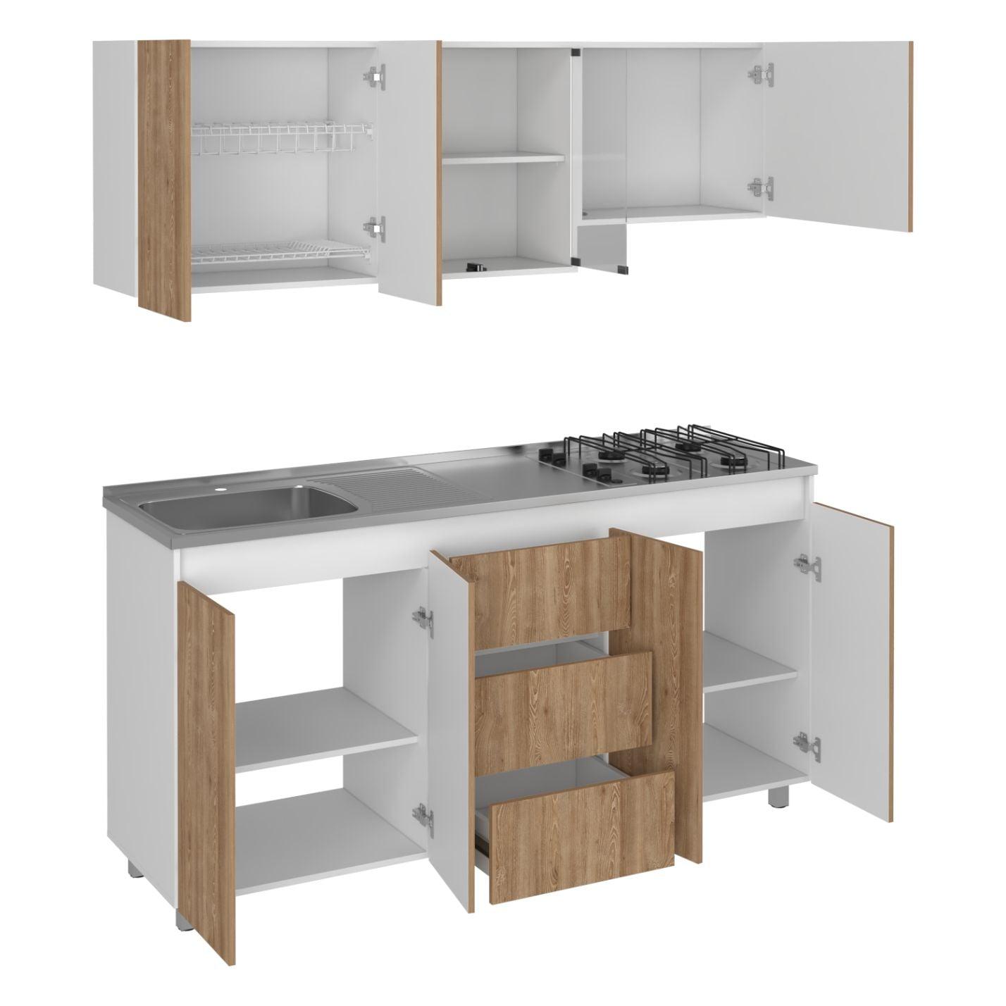 Cocina Integral Zomira Miel Y Blanco Con Mesón Izquierdo