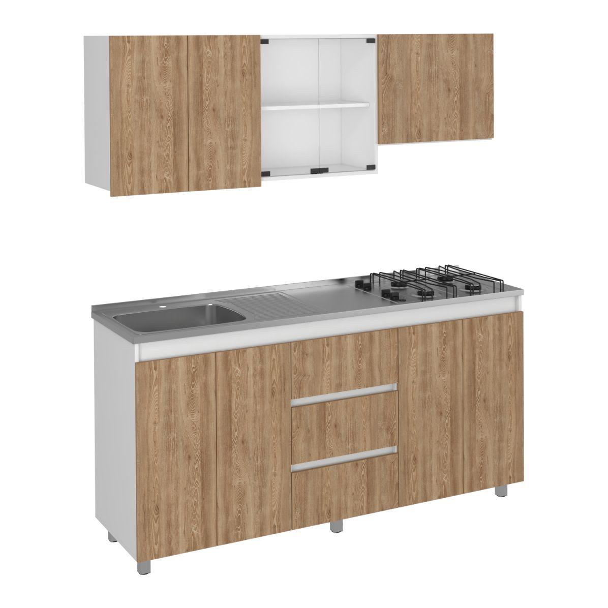 Cocina Integral Zomira Miel Y Blanco Con Mesón Izquierdo