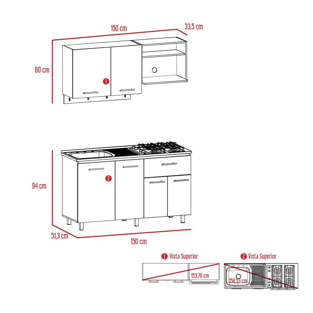 Cocina Integral Xireya Rovere Y Blanco Con Mesón Izquierdo