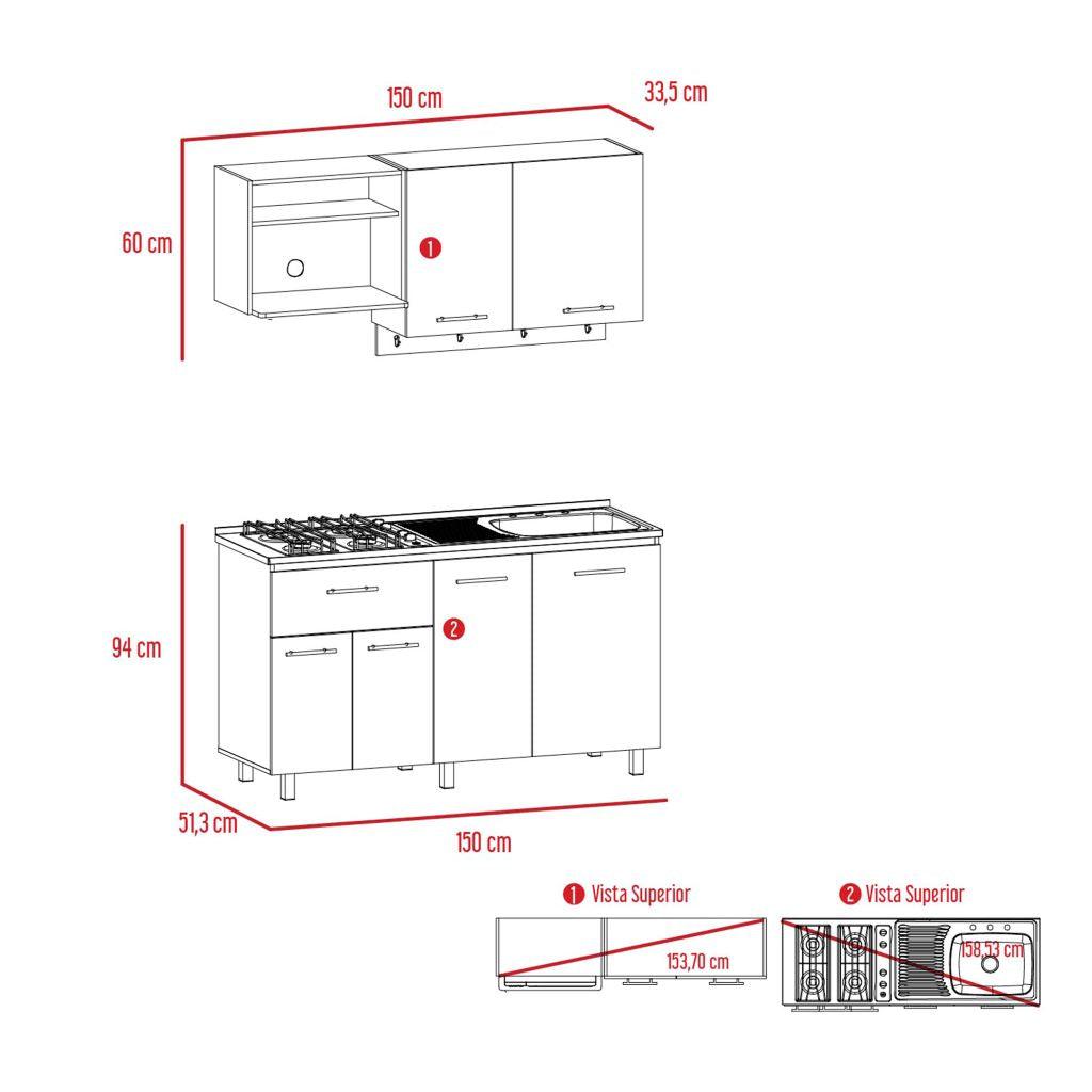 Cocina Integral Xireya Rovere Y Blanco Con Mesón Derecho