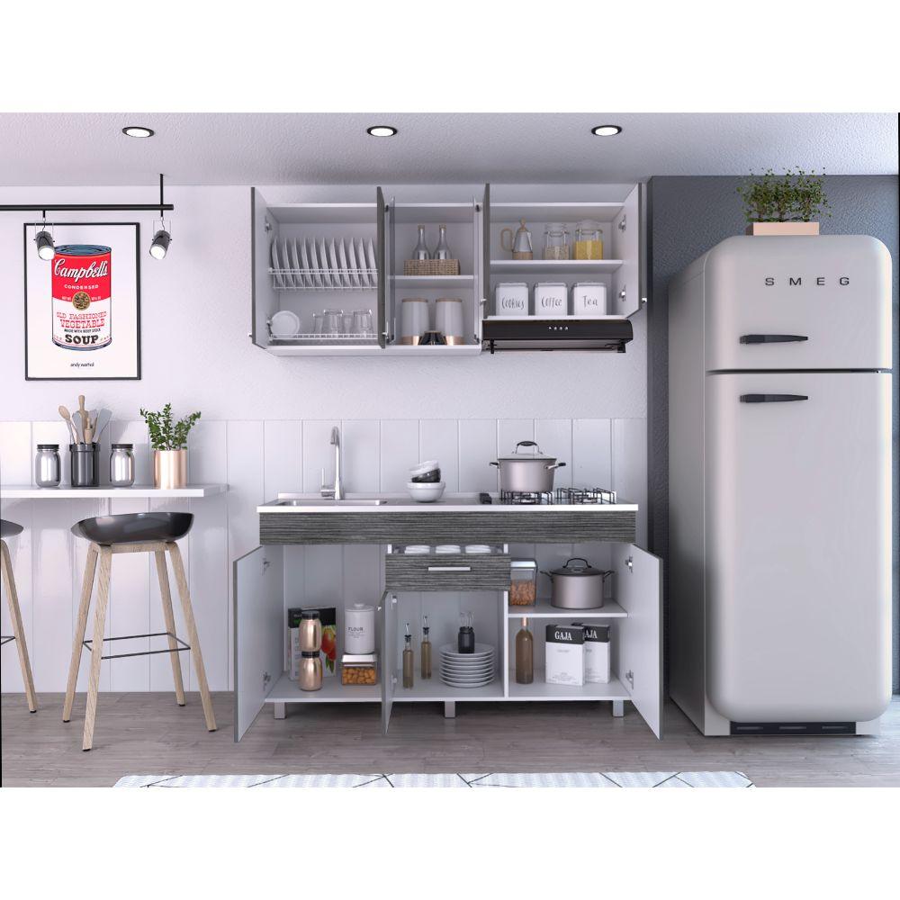 Cocina Integral Avorin Gris Y Blanco Con Mesón Izquierdo