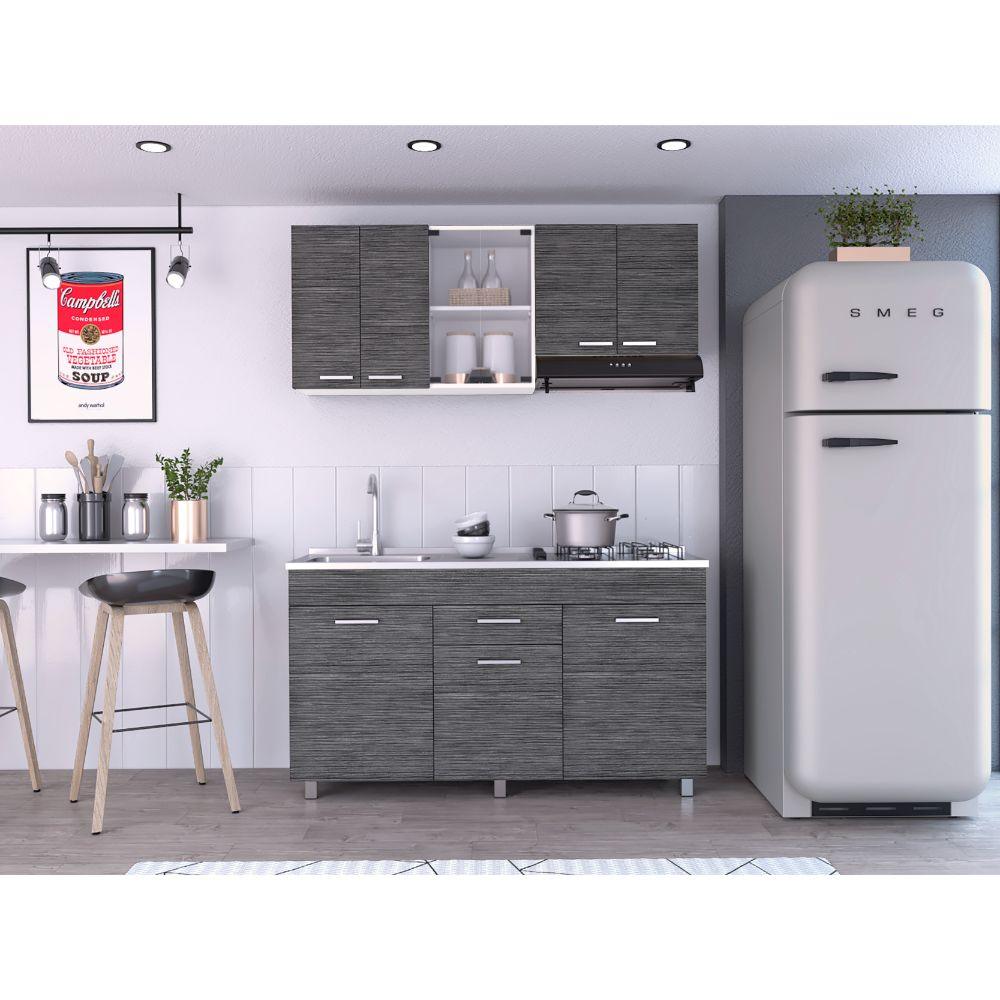 Cocina Integral Avorin Gris Y Blanco Con Mesón Izquierdo