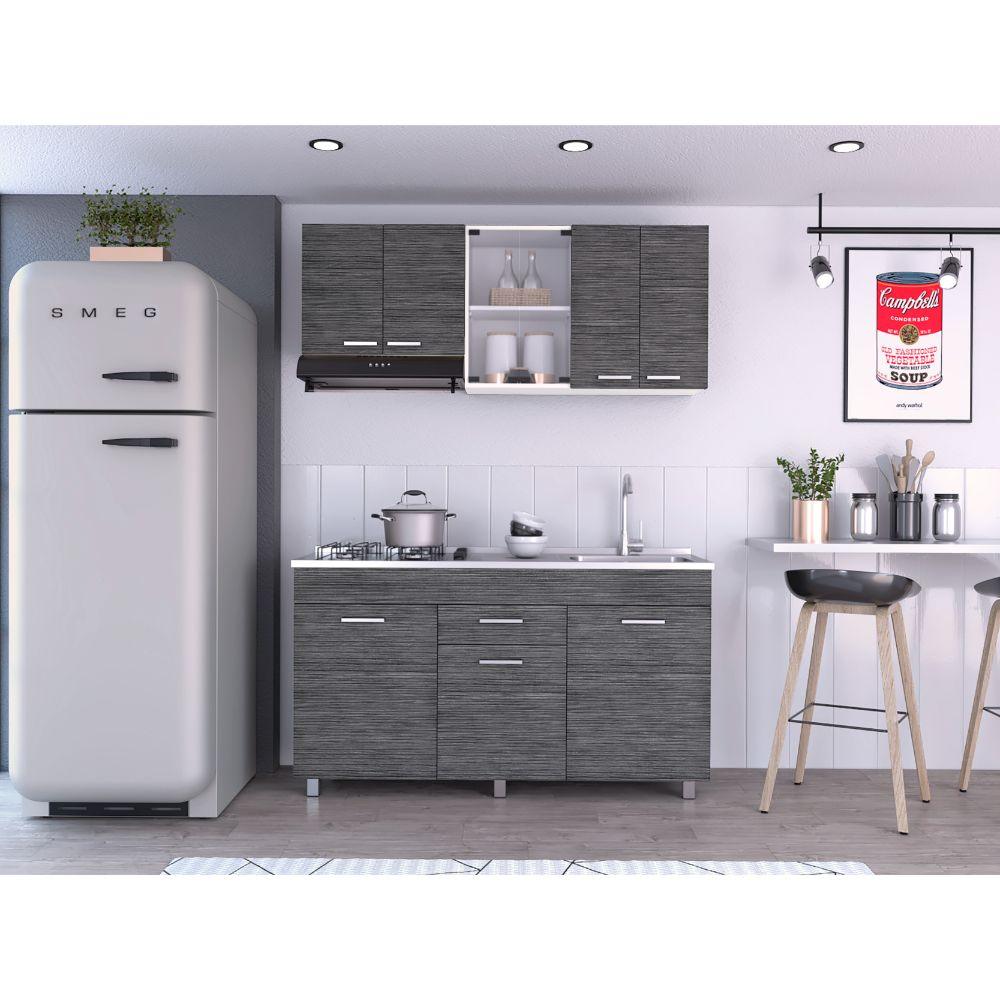 Cocina Integral Avorin Gris Y Blanco Con Mesón Derecho