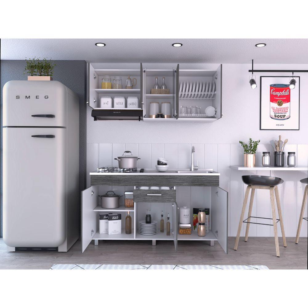 Cocina Integral Avorin Gris Y Blanco Con Mesón Derecho