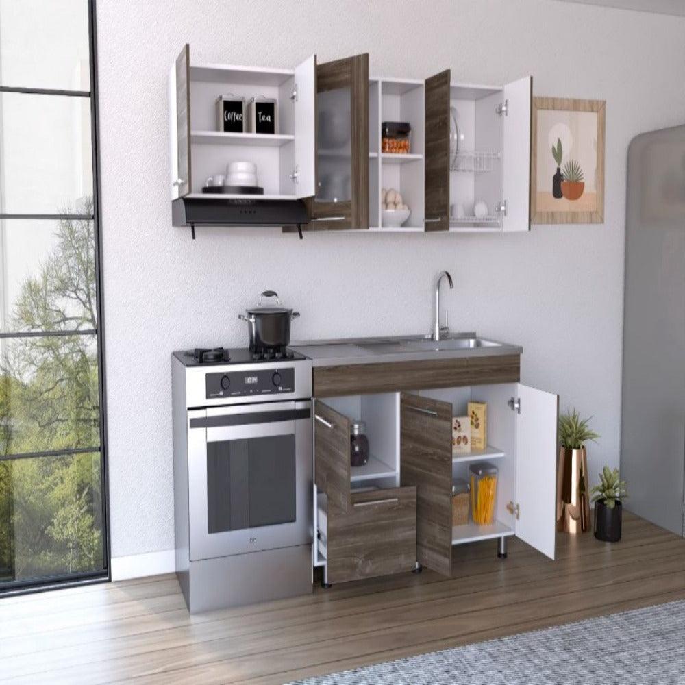 Cocina Integral Zomira Avellana Y Blanco Con Mesón Derecho