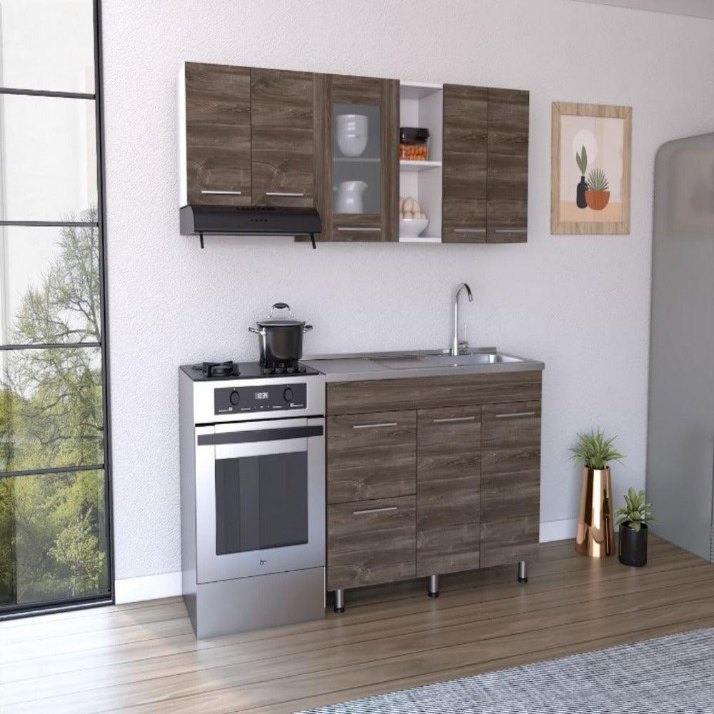 Cocina Integral Zomira Avellana Y Blanco Con Mesón Derecho
