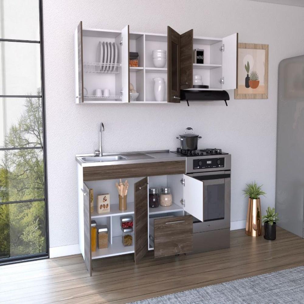 Cocina Integral Zomira Avellana Y Blanco Con Mesón Izquierdo