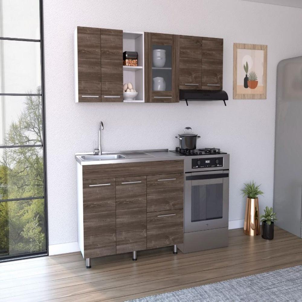 Cocina Integral Zomira Avellana Y Blanco Con Mesón Izquierdo