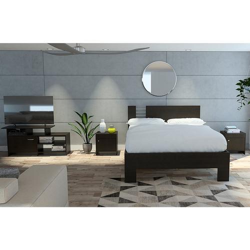 Combo Para Habitación Clupe Wengue Con Cama, Mesa De Noche Y Mesa Para Tv