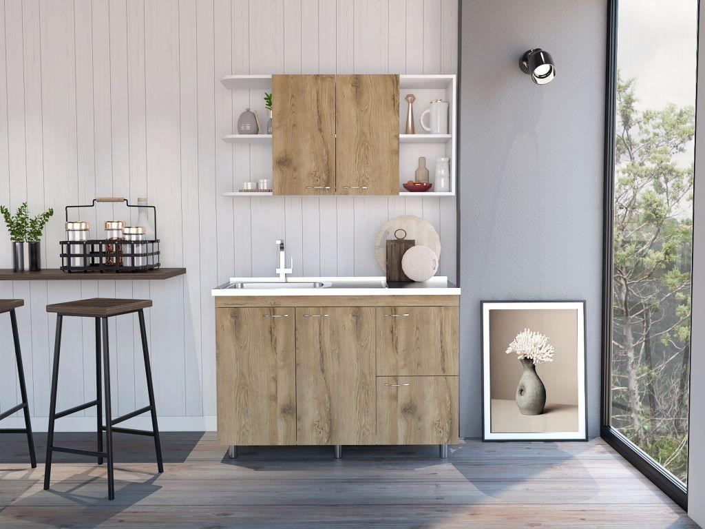 Cocina Integral Zomira Macadamia Y Blanco Con Mesón Izquierdo