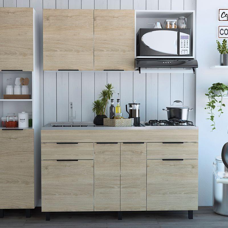 Cocina Integral Roplat Rovere Y Blanco Con Mesón Izquierdo