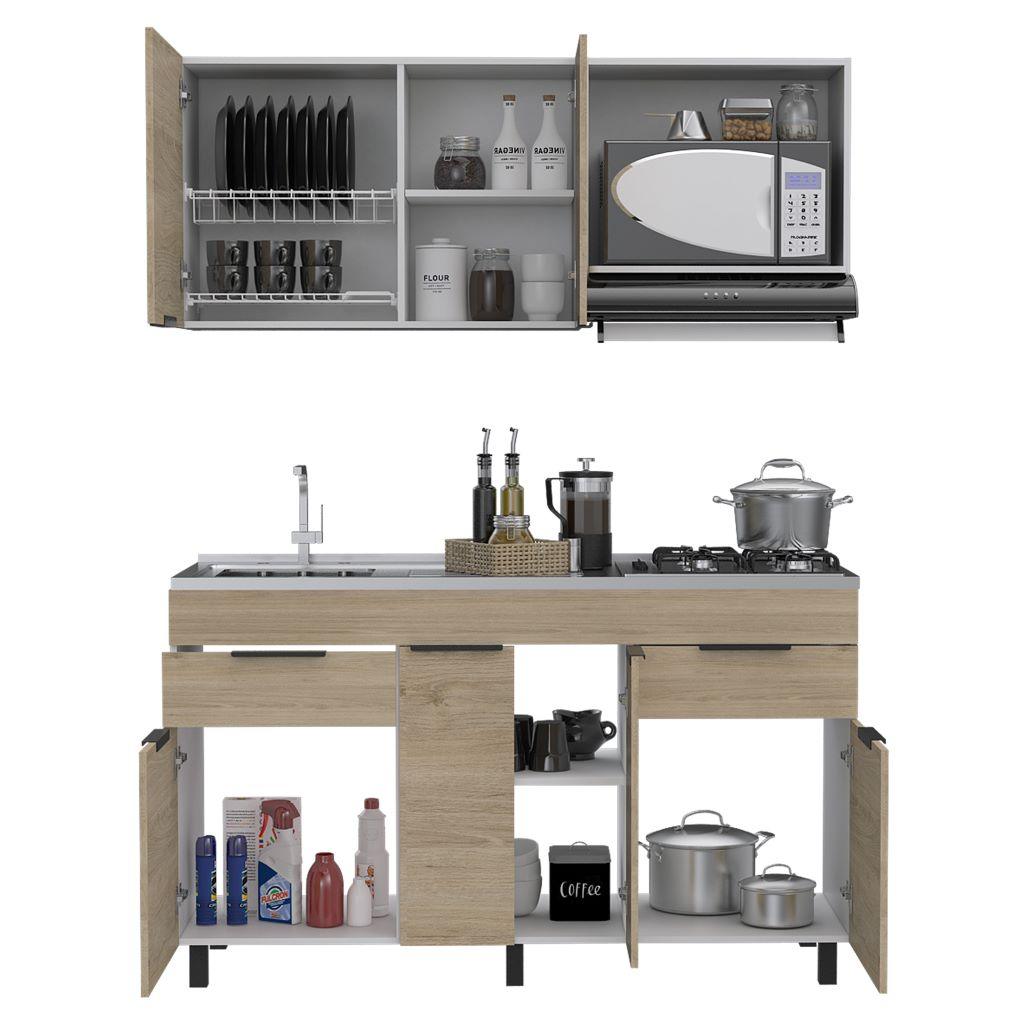 Cocina Integral Roplat Rovere Y Blanco Con Mesón Izquierdo