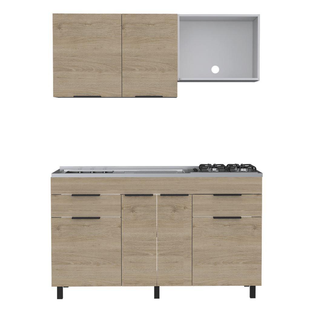 Cocina Integral Roplat Rovere Y Blanco Con Mesón Izquierdo