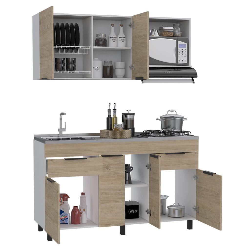 Cocina Integral Roplat Rovere Y Blanco Con Mesón Izquierdo