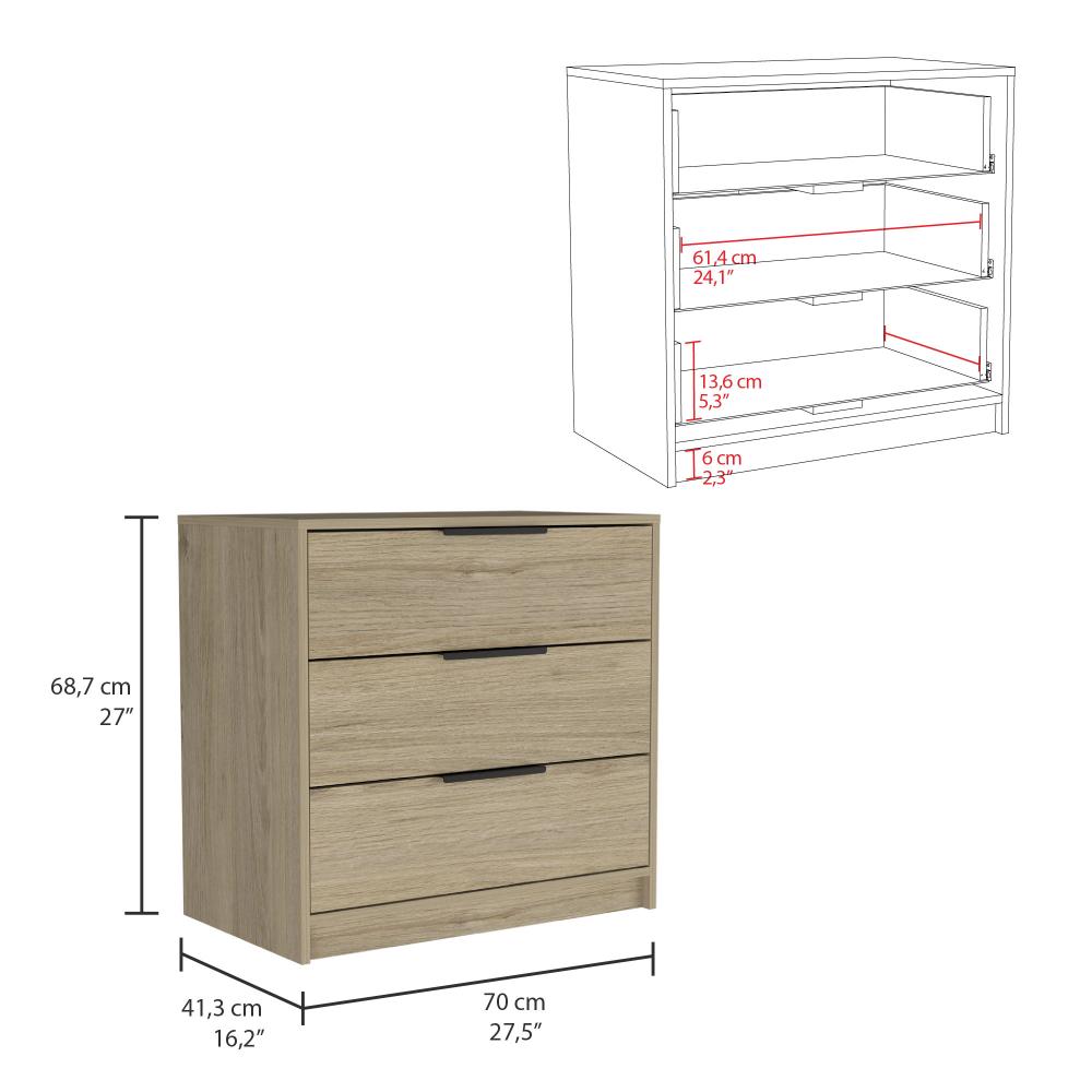 Comoda 3 Cajones Okria Rovere + Blanco