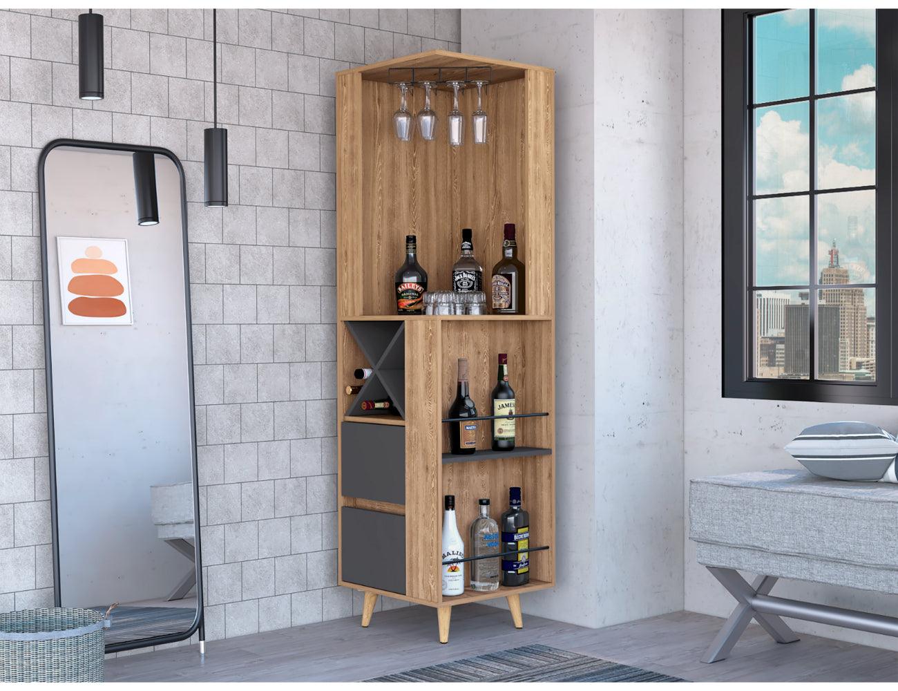 Bar Esquinero Shiral, Miel Y Plata Oscuro, Con Amplio Espacio De Almacenamiento Y Porta Copas