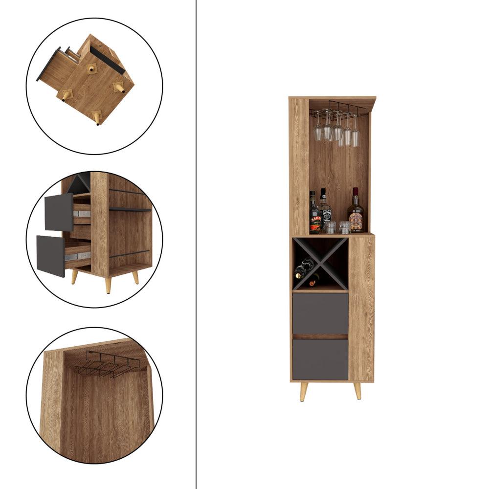 Bar Esquinero Shiral, Miel Y Plata Oscuro, Con Amplio Espacio De Almacenamiento Y Porta Copas