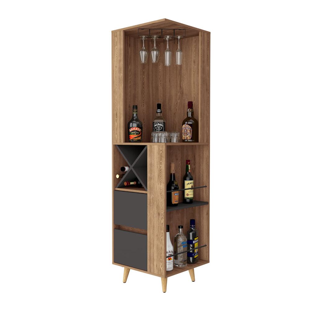Bar Esquinero Shiral, Miel Y Plata Oscuro, Con Amplio Espacio De Almacenamiento Y Porta Copas