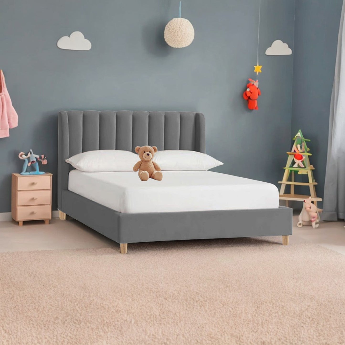 Base Cama con Espaldar Semidoble Infantil Bony 120x190x115 gris plomo