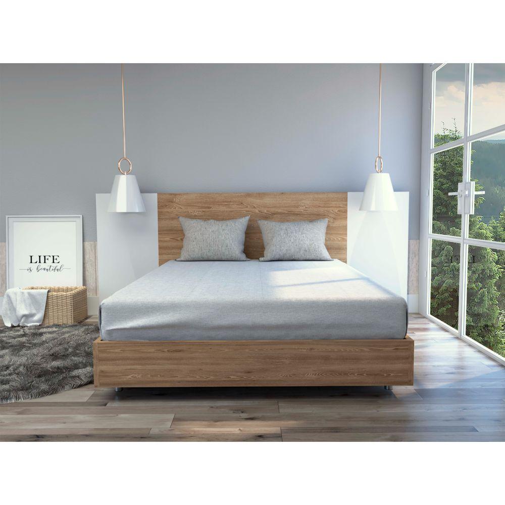 Cama Doble Nebraska Miel Y Blanco