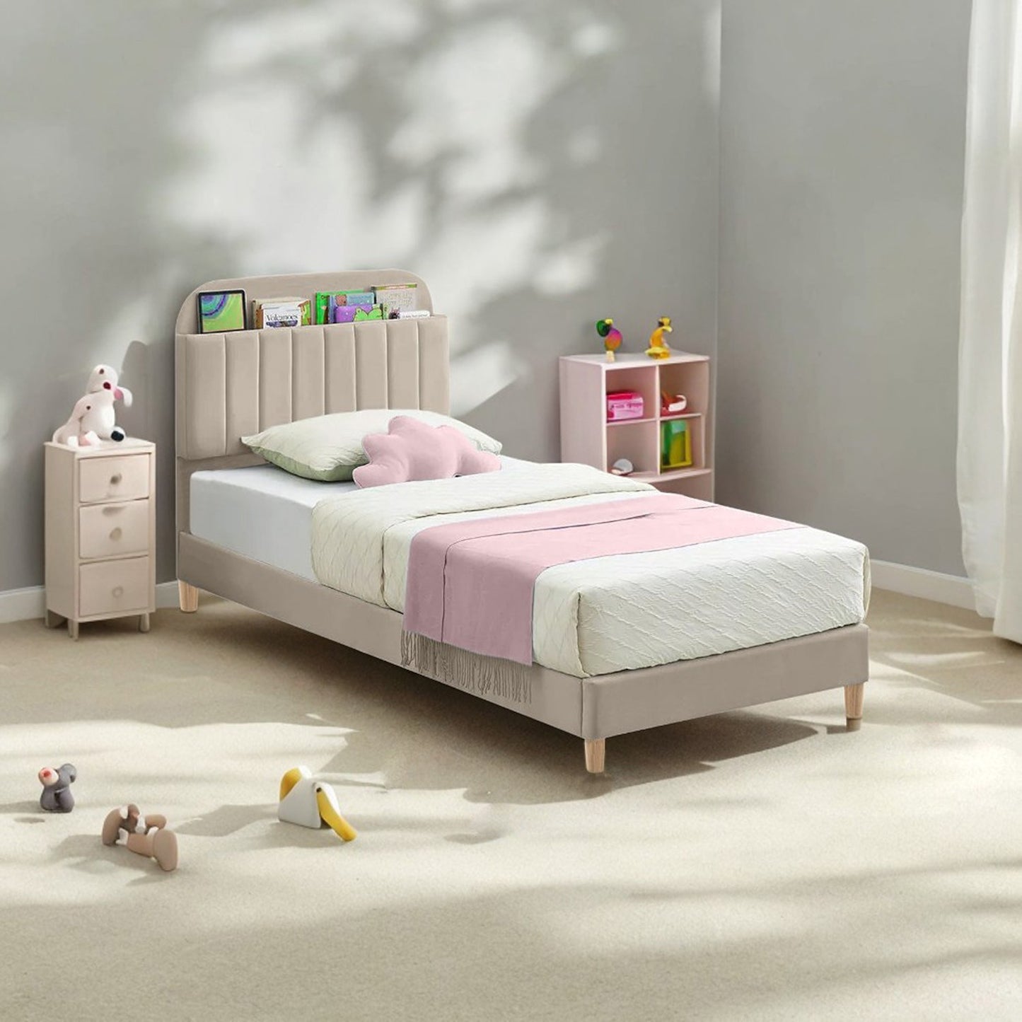 Base Cama con Espaldar Semidoble Infantil Fenix 120x190x115 taupe
