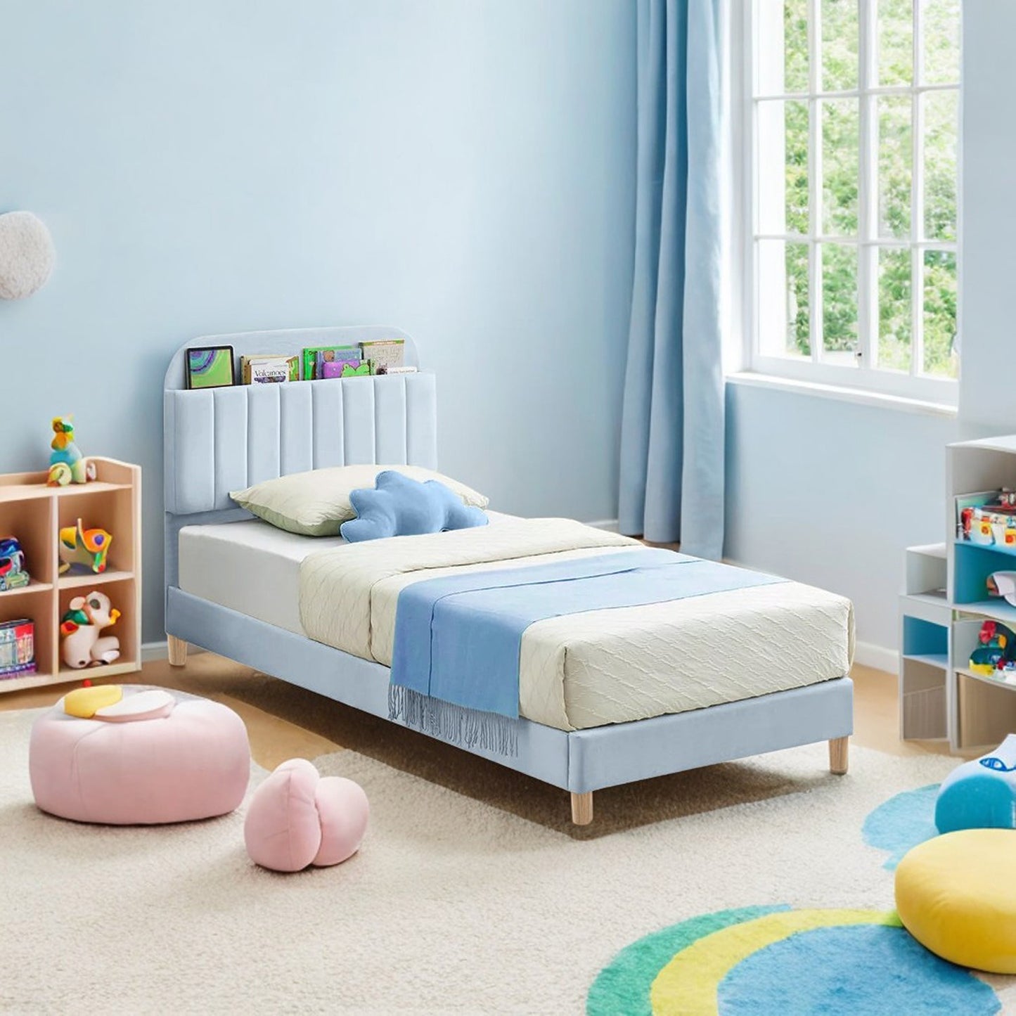 Base Cama con Espaldar Semidoble Infantil Fenix 120x190x115 azul cielo