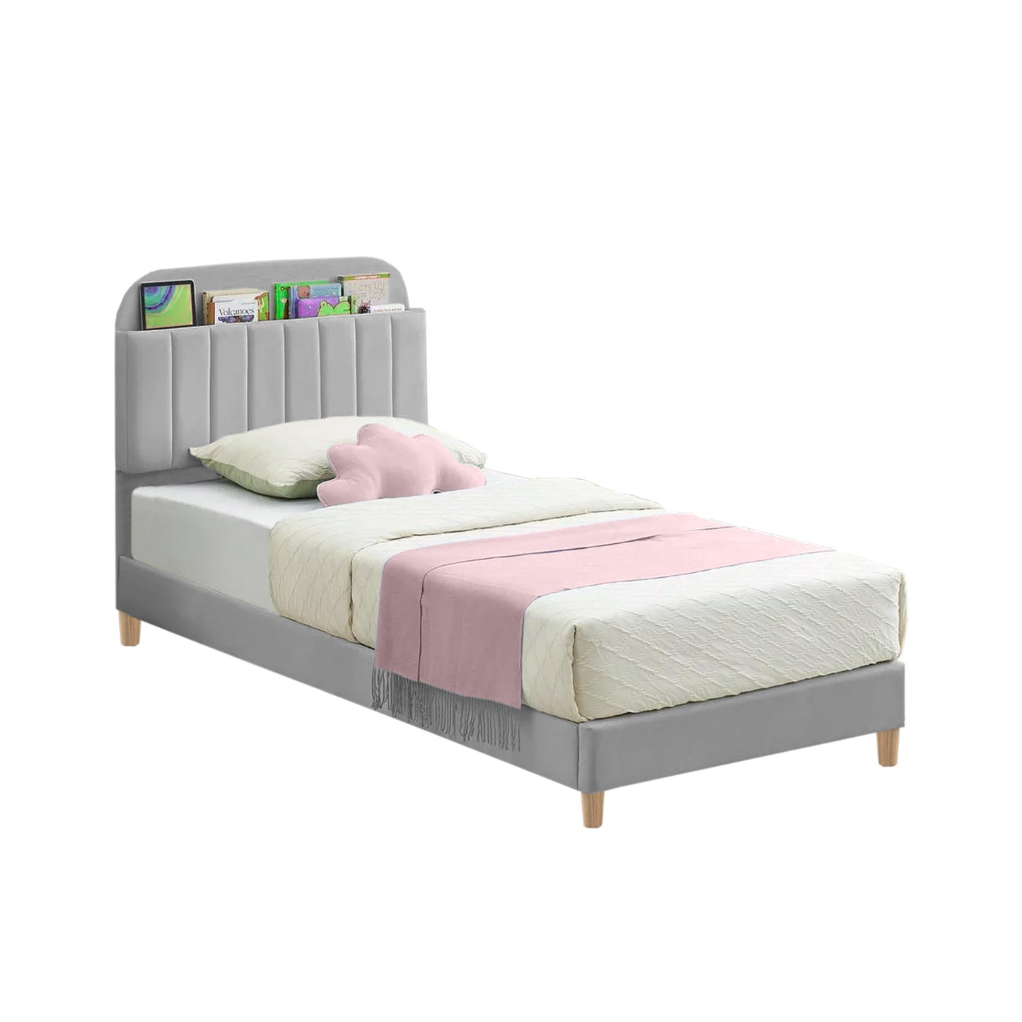 Base Cama con Espaldar Sencillo Infantil Fenix 100x190x115 gris