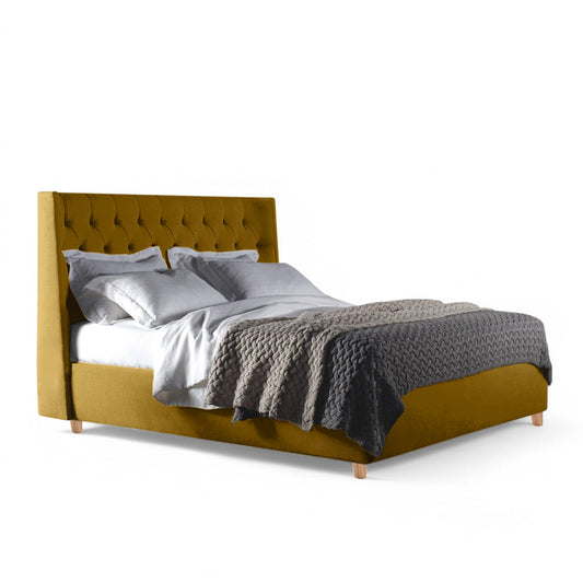Base Cama con Espaldar + Colchon King Marfil 200x200x150 mostaza