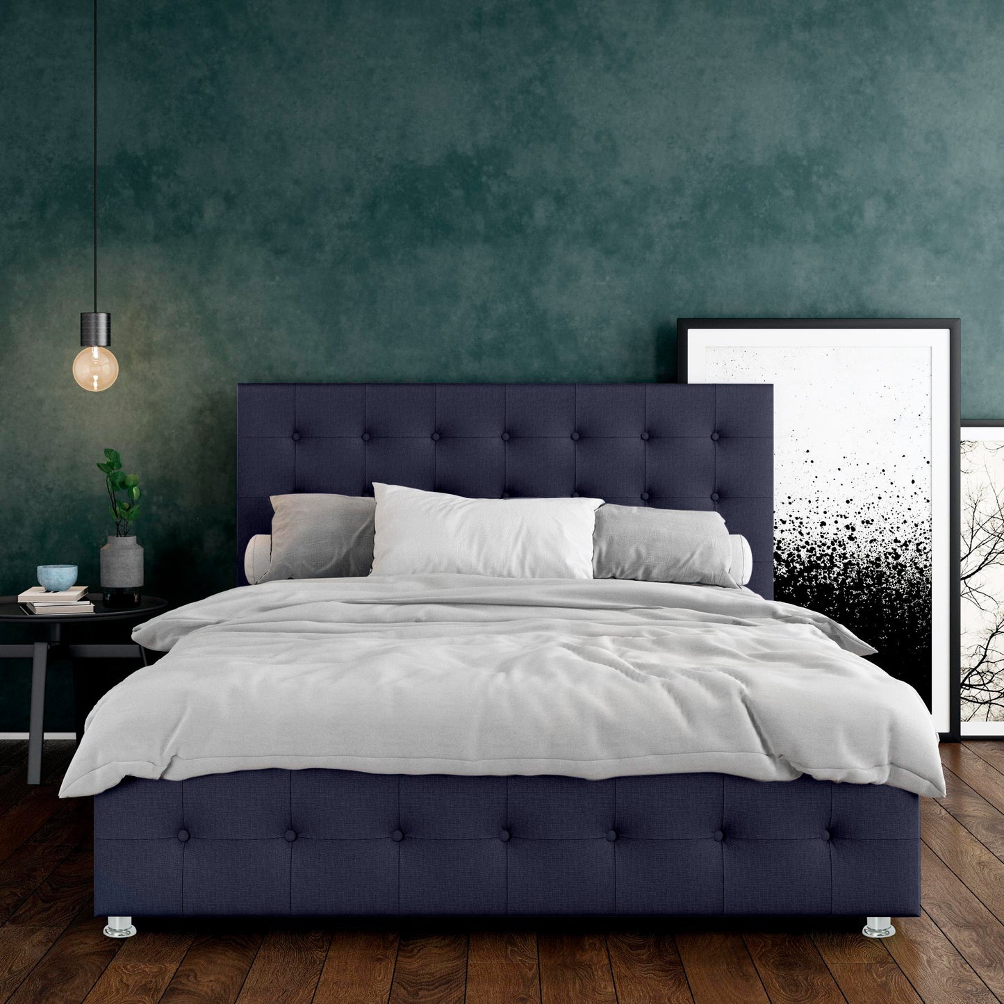 Base Cama con Espaldar + Colchon King Capital 200x200x150 azul