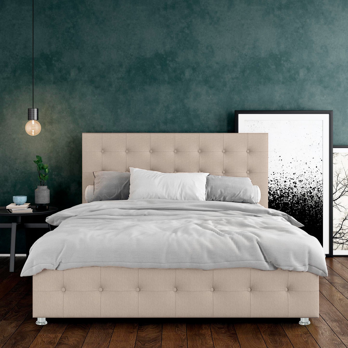 Base Cama con Espaldar + Colchon Queen Capital 160x190x150 beige