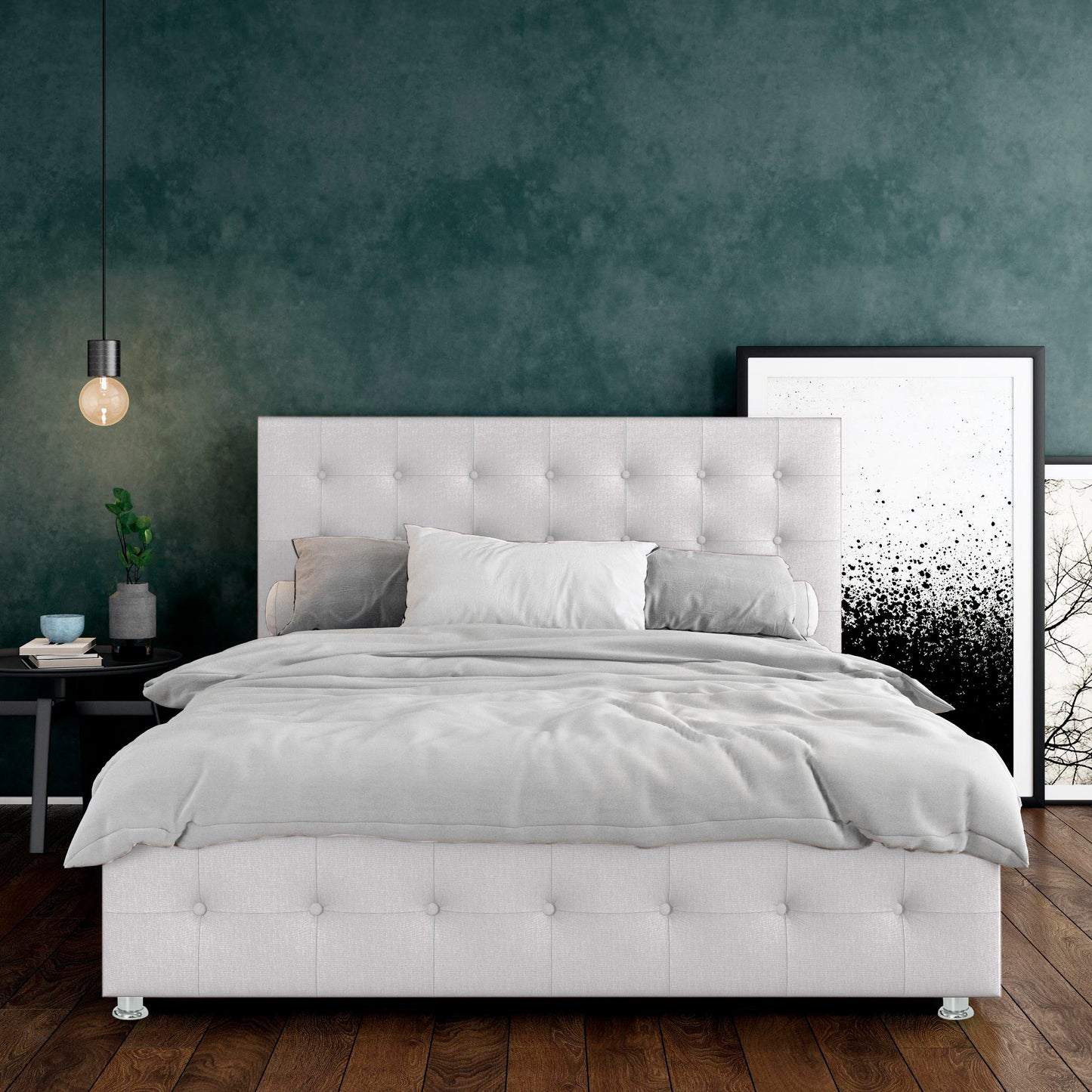 Base Cama con Espaldar + Colchon King Capital 200x200x150 blanco