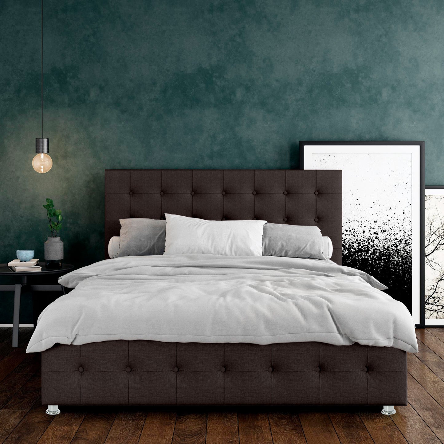 Base Cama con Espaldar + Colchon King Capital 200x200x150 cafe