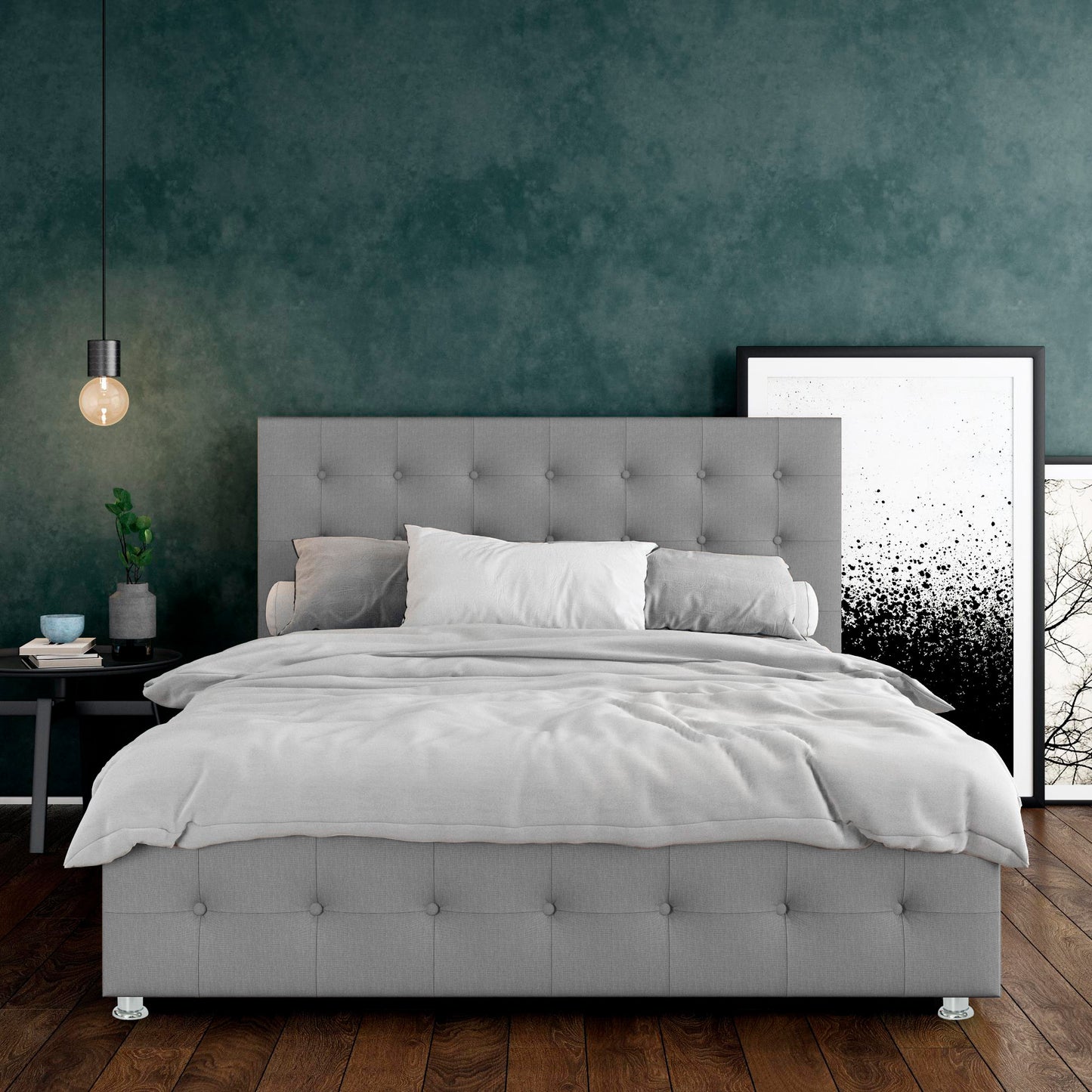 Base Cama con Espaldar + Colchon King Capital 200x200x150 gris perla