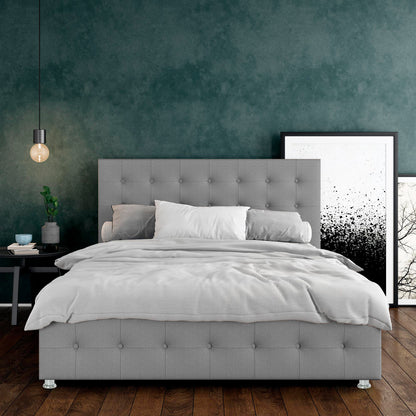 Base Cama con Espaldar + Colchon King Capital 200x200x150 gris perla
