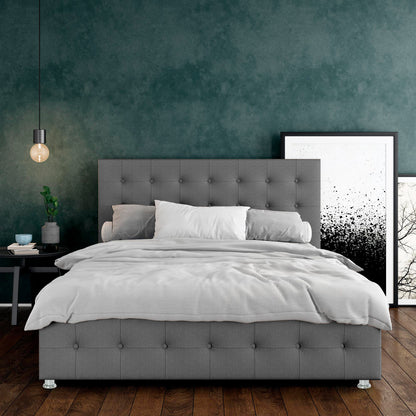 Base Cama con Espaldar + Colchon King Capital 200x200x150 gris plata