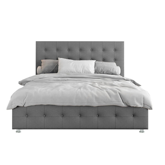 Base Cama con Espaldar + Colchon King Capital 200x200x150 gris plata