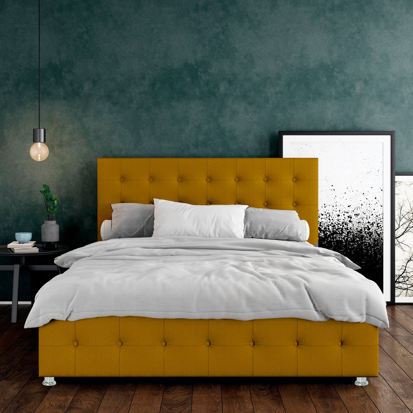 Base Cama con Espaldar + Colchon King Capital 200x200x150 mostaza