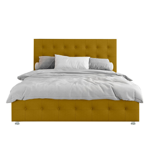 Base Cama con Espaldar + Colchon Queen Capital 160x190x150 mostaza