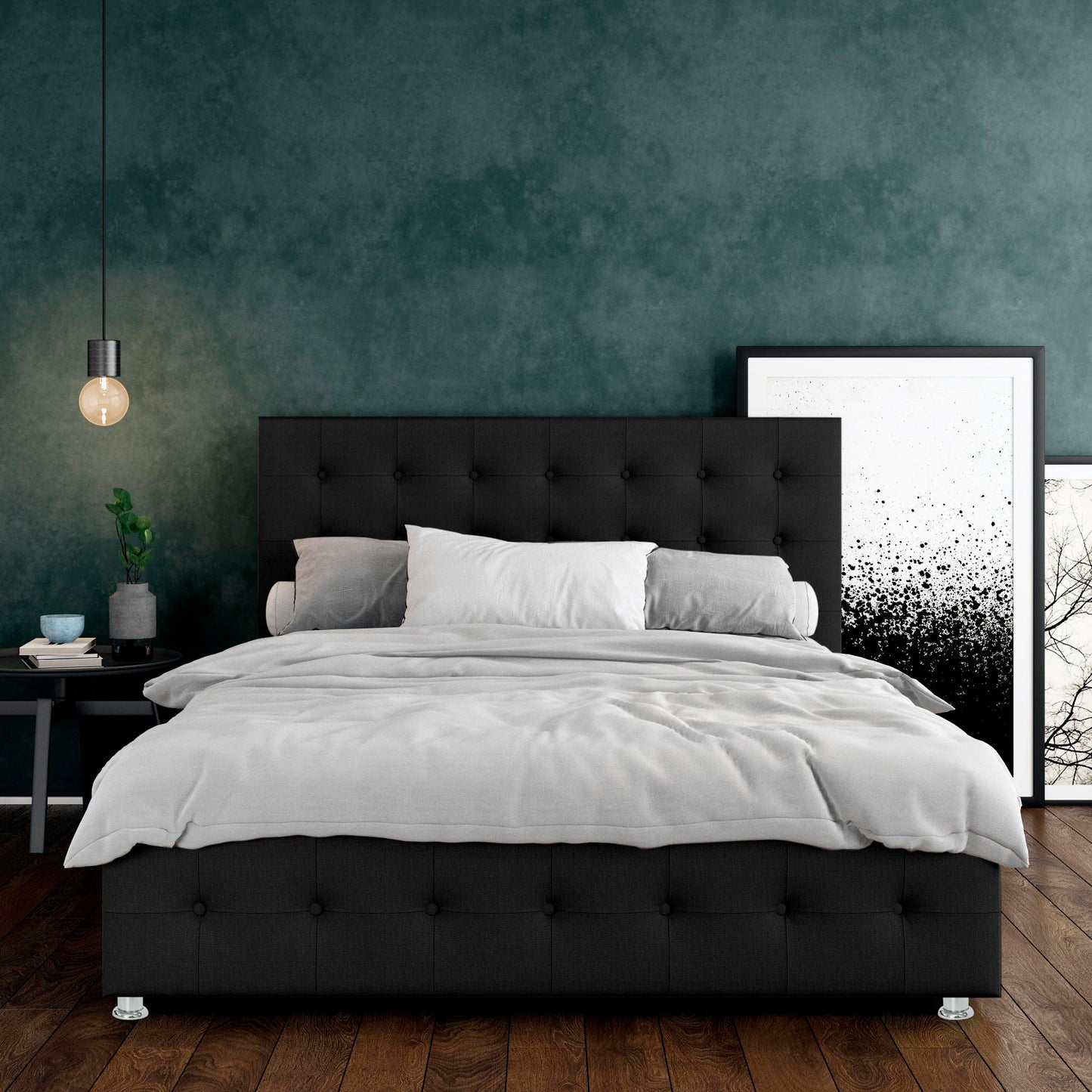 Base Cama con Espaldar + Colchon King Capital 200x200x150 negro